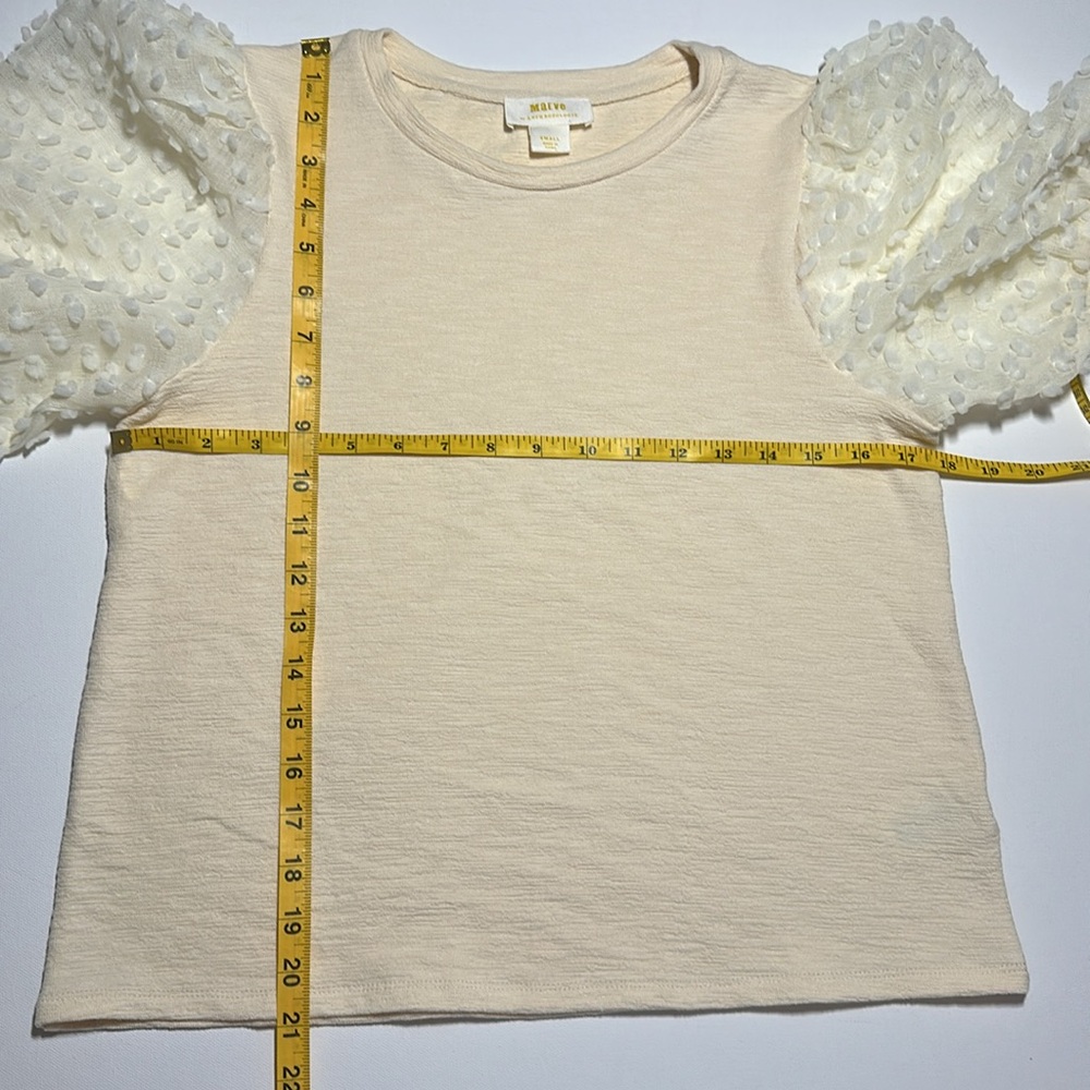 Maeve by Anthropologie Ivory Sheer Puff Short Sleeve Shirt Top - Womens Small - Picture 13 of 14